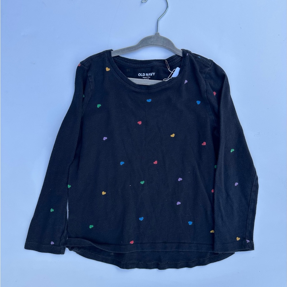 Old Navy Kids Navy Long Sleeve Tee with Multicolor Hearts
